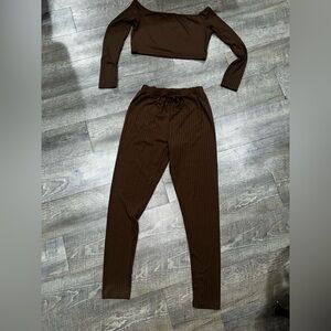 Brown Ribbed Two-Piece Set